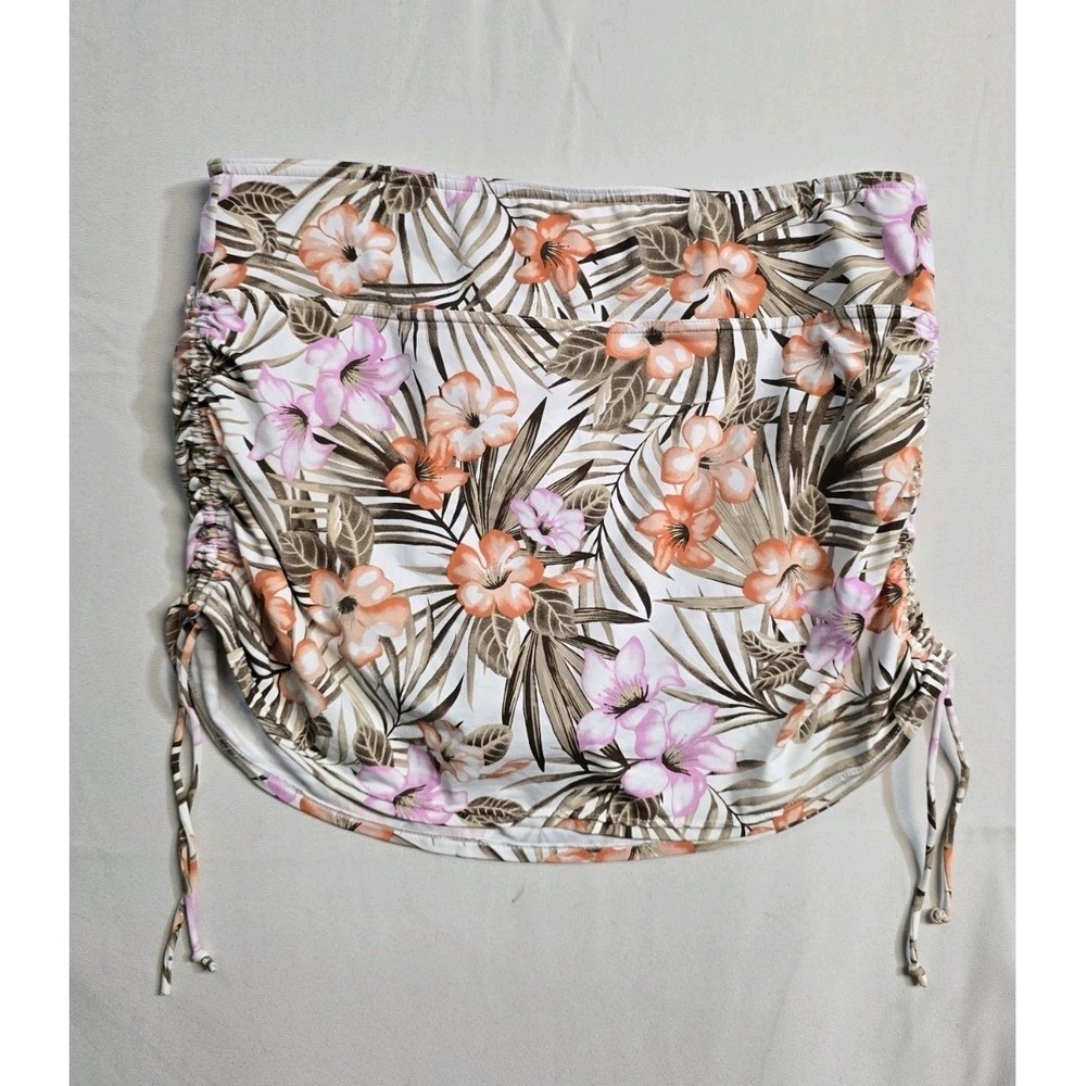 Lands End Swimsuit Bottom Swim Skirt control Plus 12 White Tropic Palm Floral